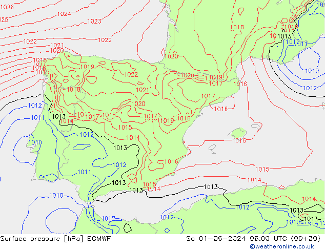 Surface pressure ECMWF Sa 01.06.2024 06 UTC