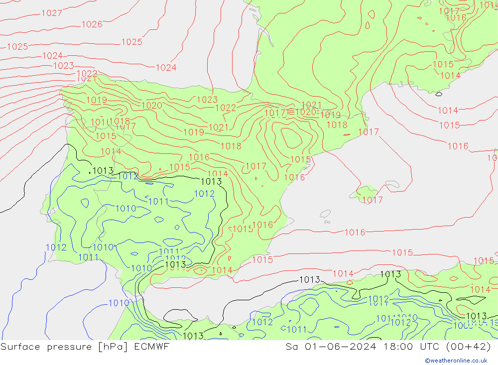 Surface pressure ECMWF Sa 01.06.2024 18 UTC