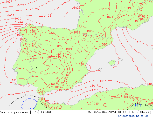 pressão do solo ECMWF Seg 03.06.2024 00 UTC