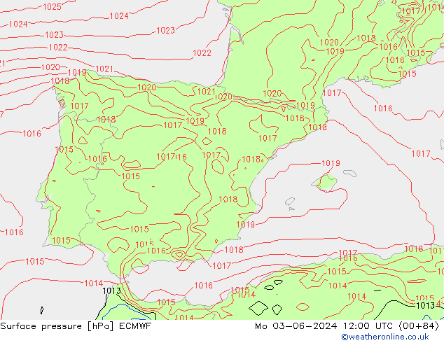 Atmosférický tlak ECMWF Po 03.06.2024 12 UTC