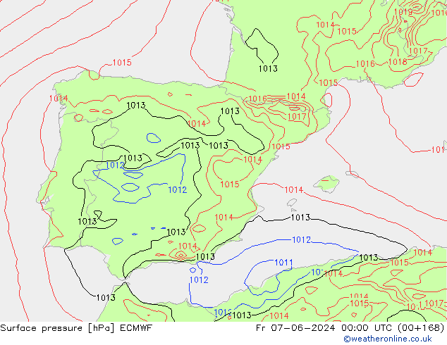 Presión superficial ECMWF vie 07.06.2024 00 UTC