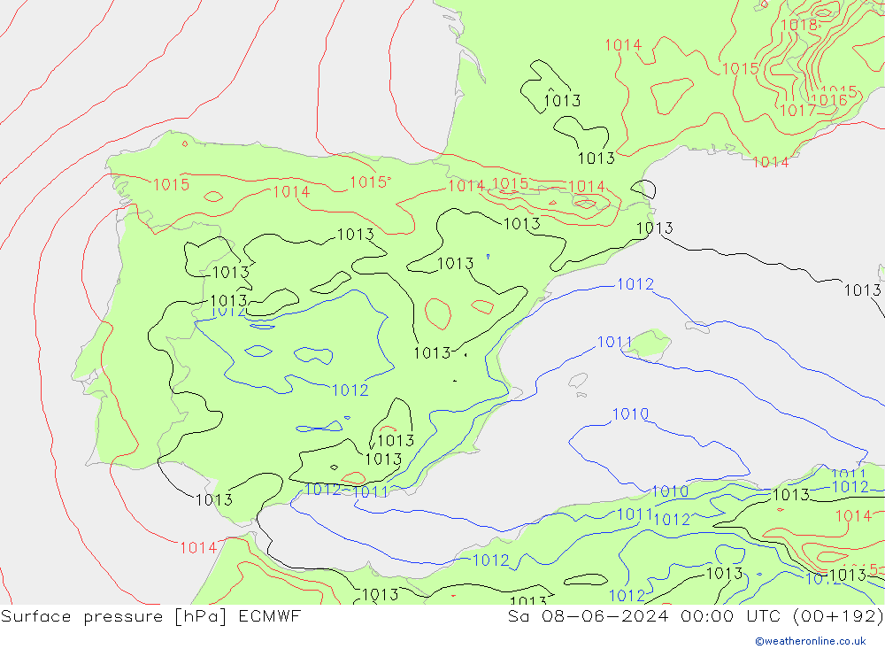 pressão do solo ECMWF Sáb 08.06.2024 00 UTC