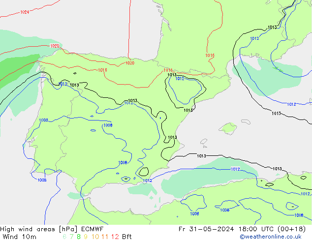 High wind areas ECMWF  31.05.2024 18 UTC
