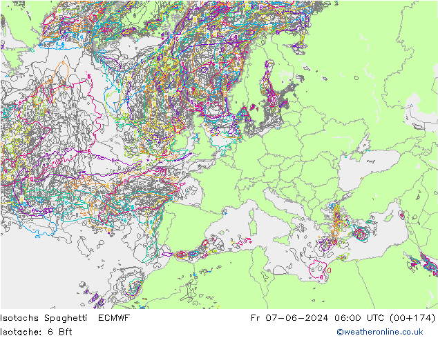 Isotachs Spaghetti ECMWF Fr 07.06.2024 06 UTC