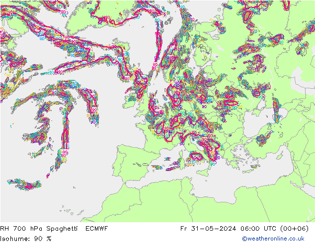 700 hPa Nispi Nem Spaghetti ECMWF Cu 31.05.2024 06 UTC