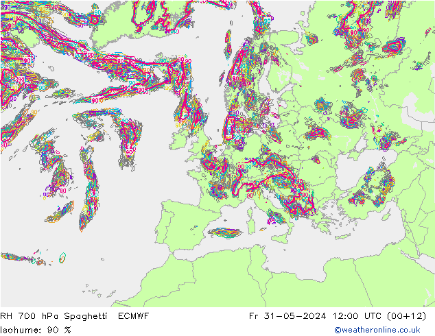 RH 700 hPa Spaghetti ECMWF Fr 31.05.2024 12 UTC