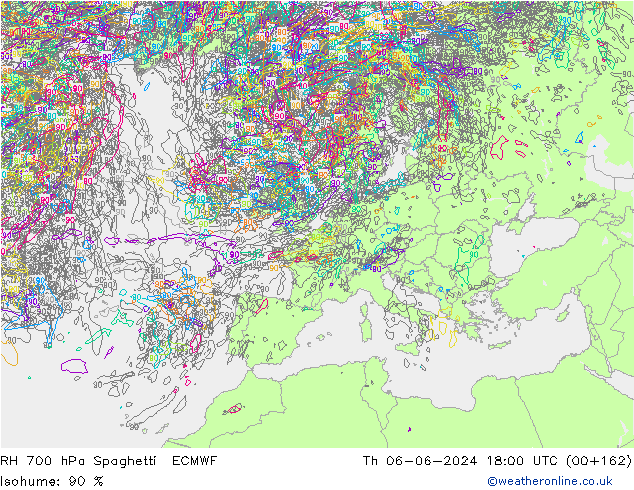 RH 700 hPa Spaghetti ECMWF  06.06.2024 18 UTC