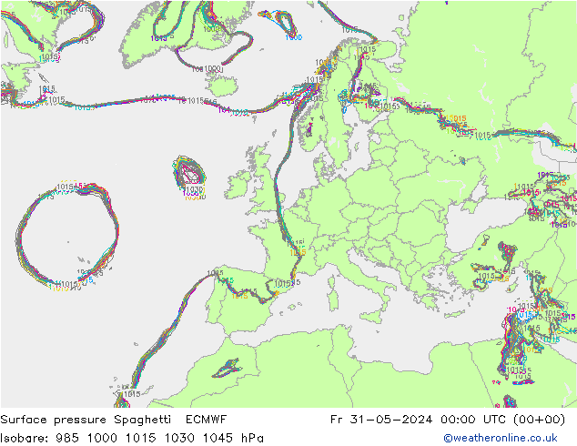 Surface pressure Spaghetti ECMWF Fr 31.05.2024 00 UTC