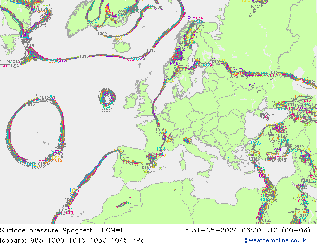 pressão do solo Spaghetti ECMWF Sex 31.05.2024 06 UTC