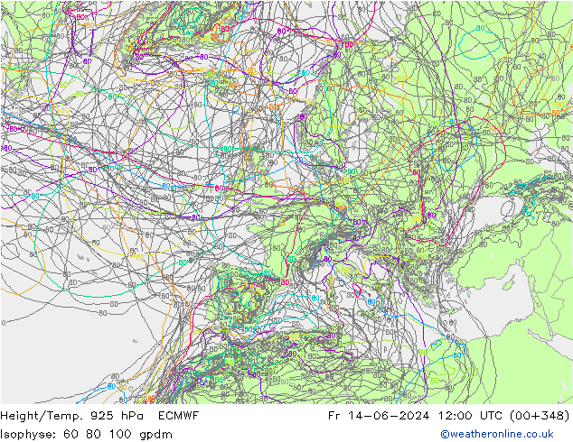 Yükseklik/Sıc. 925 hPa ECMWF Cu 14.06.2024 12 UTC