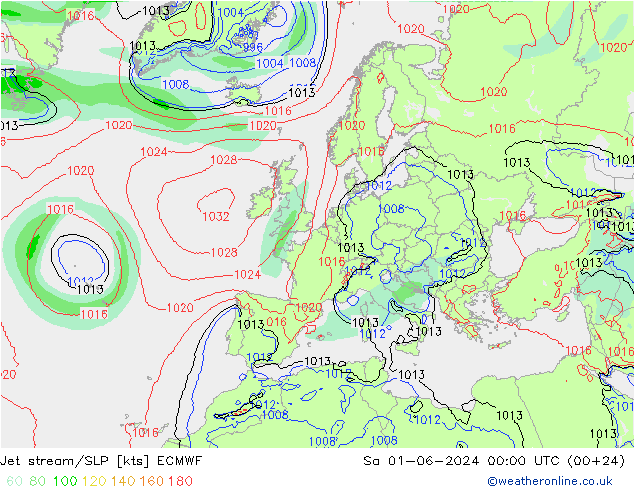 高速氣流/地面气压 ECMWF 星期六 01.06.2024 00 UTC