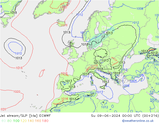 Jet Akımları/SLP ECMWF Paz 09.06.2024 00 UTC