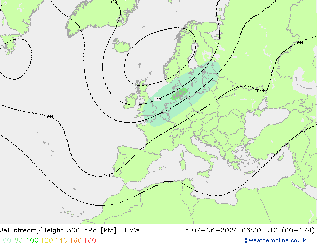 Jet stream/Height 300 hPa ECMWF Fr 07.06.2024 06 UTC