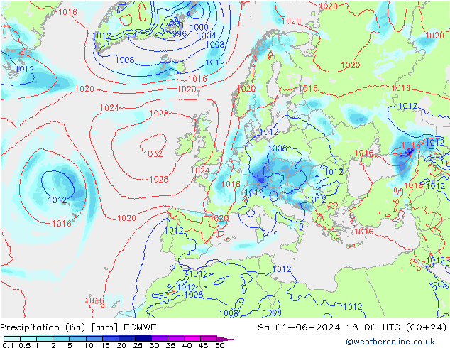 Precipitation (6h) ECMWF Sa 01.06.2024 00 UTC