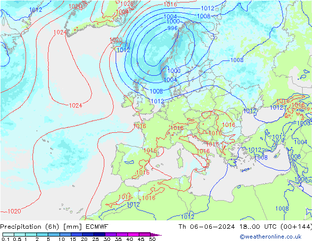 Totale neerslag (6h) ECMWF do 06.06.2024 00 UTC