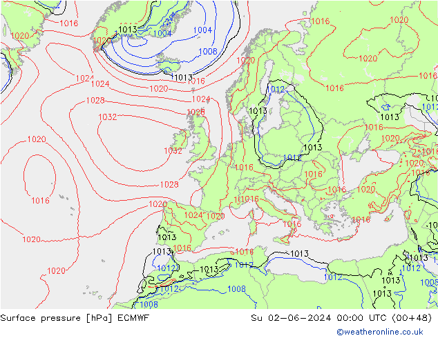 Luchtdruk (Grond) ECMWF zo 02.06.2024 00 UTC