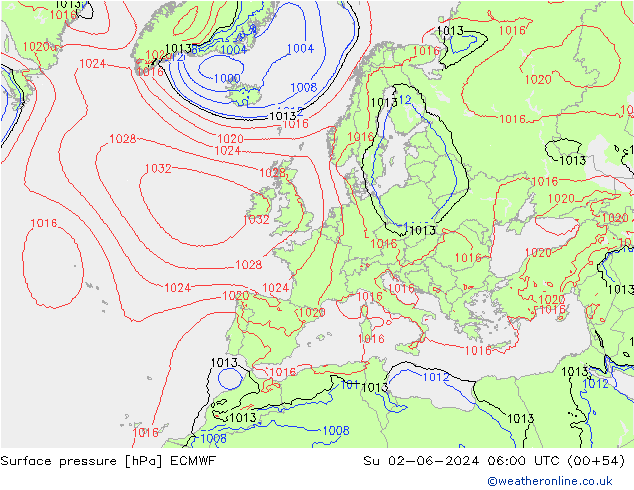 Pressione al suolo ECMWF dom 02.06.2024 06 UTC