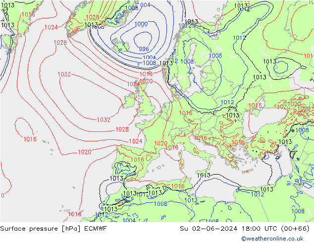 Surface pressure ECMWF Su 02.06.2024 18 UTC