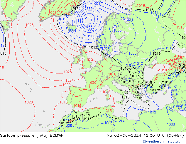 Surface pressure ECMWF Mo 03.06.2024 12 UTC