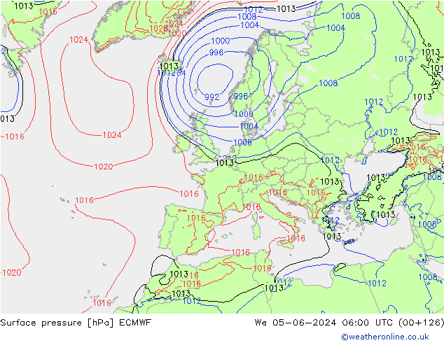 Luchtdruk (Grond) ECMWF wo 05.06.2024 06 UTC