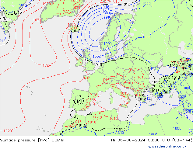 Surface pressure ECMWF Th 06.06.2024 00 UTC