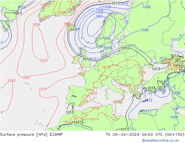 Luchtdruk (Grond) ECMWF do 06.06.2024 06 UTC