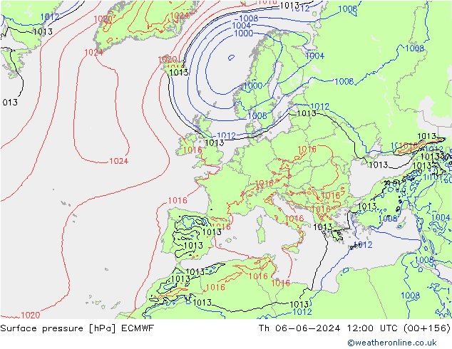 Surface pressure ECMWF Th 06.06.2024 12 UTC