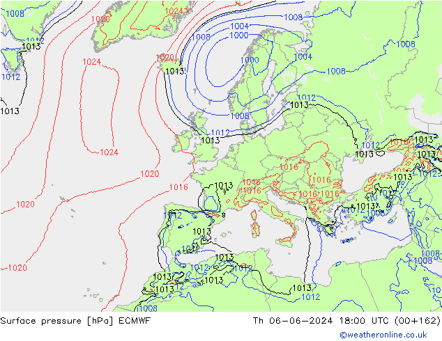 Atmosférický tlak ECMWF Čt 06.06.2024 18 UTC