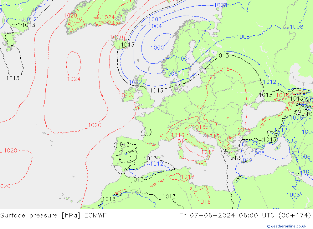 Pressione al suolo ECMWF ven 07.06.2024 06 UTC