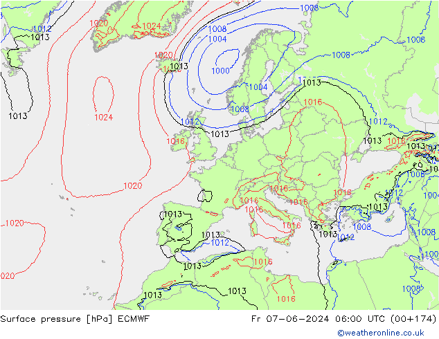 Pressione al suolo ECMWF ven 07.06.2024 06 UTC