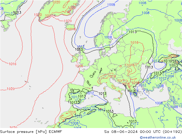 Surface pressure ECMWF Sa 08.06.2024 00 UTC