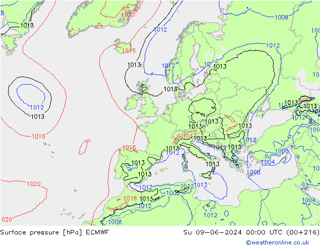 приземное давление ECMWF Вс 09.06.2024 00 UTC