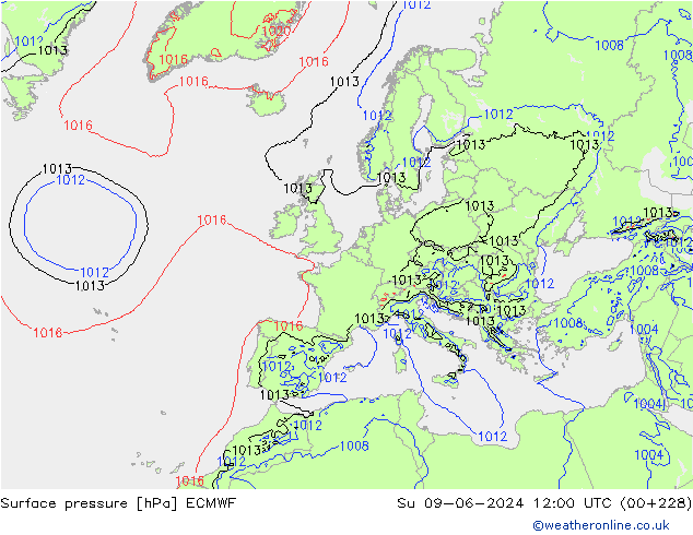 Pressione al suolo ECMWF dom 09.06.2024 12 UTC