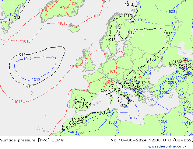 Surface pressure ECMWF Mo 10.06.2024 12 UTC