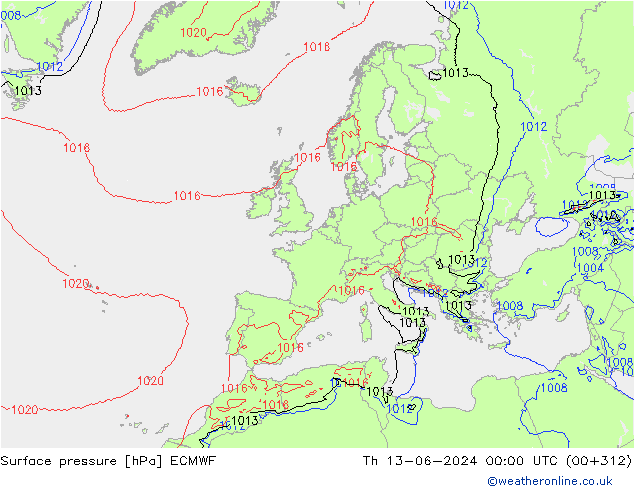 Luchtdruk (Grond) ECMWF do 13.06.2024 00 UTC