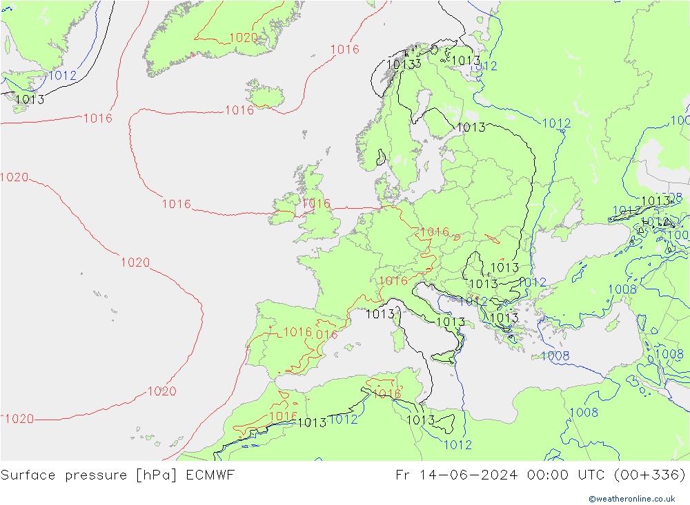 pressão do solo ECMWF Sex 14.06.2024 00 UTC