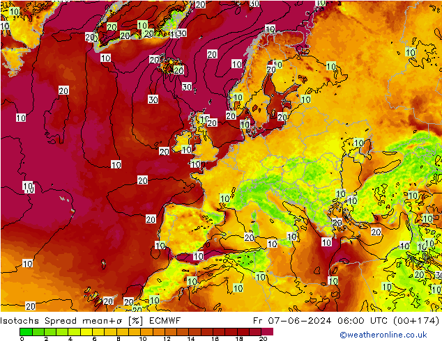 Isotachen Spread ECMWF Fr 07.06.2024 06 UTC