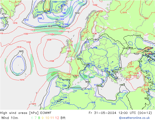 yüksek rüzgarlı alanlar ECMWF Cu 31.05.2024 12 UTC