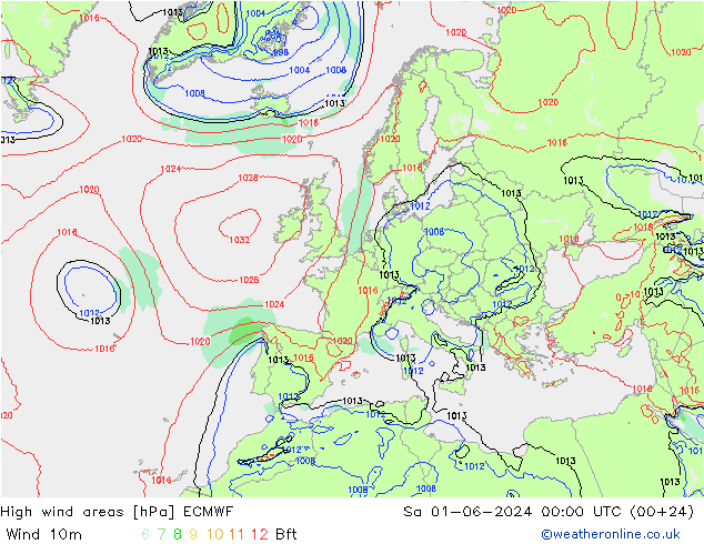 High wind areas ECMWF sáb 01.06.2024 00 UTC