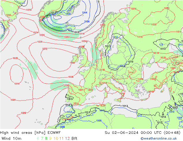 High wind areas ECMWF dom 02.06.2024 00 UTC