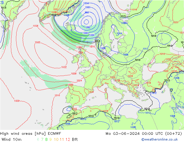 High wind areas ECMWF Po 03.06.2024 00 UTC