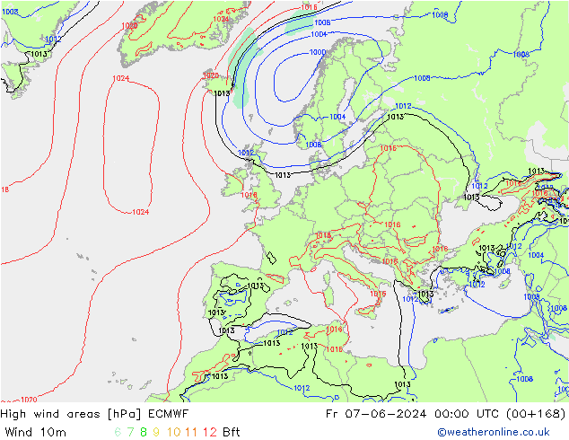 yüksek rüzgarlı alanlar ECMWF Cu 07.06.2024 00 UTC