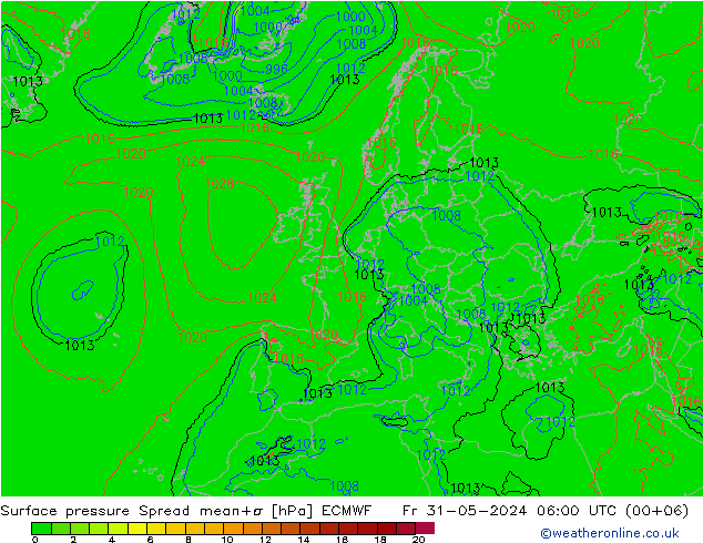 Bodendruck Spread ECMWF Fr 31.05.2024 06 UTC