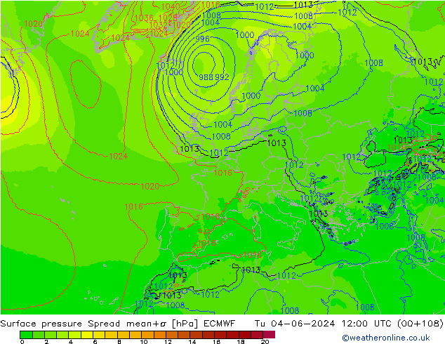 Bodendruck Spread ECMWF Di 04.06.2024 12 UTC