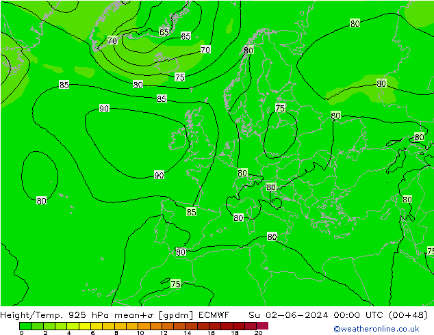 Height/Temp. 925 hPa ECMWF Su 02.06.2024 00 UTC