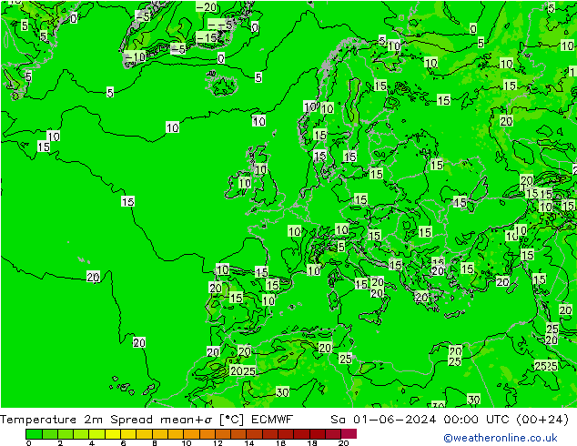 Temperatuurkaart Spread ECMWF za 01.06.2024 00 UTC