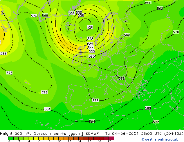 Height 500 hPa Spread ECMWF Di 04.06.2024 06 UTC