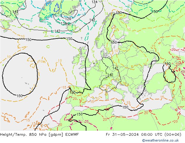 Géop./Temp. 850 hPa ECMWF ven 31.05.2024 06 UTC