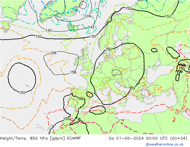 Geop./Temp. 850 hPa ECMWF sáb 01.06.2024 00 UTC