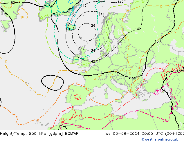 Height/Temp. 850 hPa ECMWF Mi 05.06.2024 00 UTC